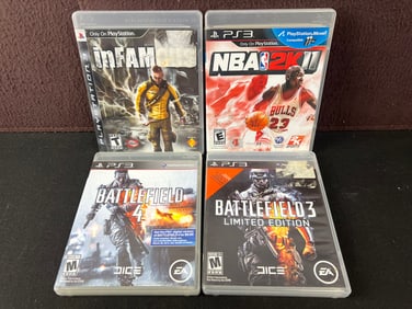 Playstation 3 Video Game Lot of 4 - Infamous, Battlefield, NBA 2K11 (Michael Jordan cover)