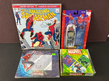 Spider-Man Misc Lot - Magnets, Toy Phone, Frame, Marvel Calendar