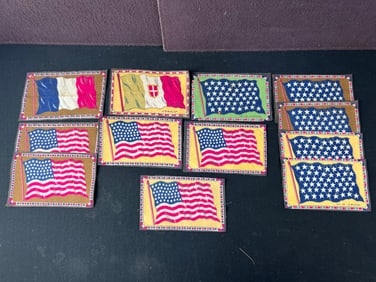 1915 Flags of the World Felts/Blankets Lot of 12 - U.S. 48 Star Flags, U.S. Jack, Italy, France -