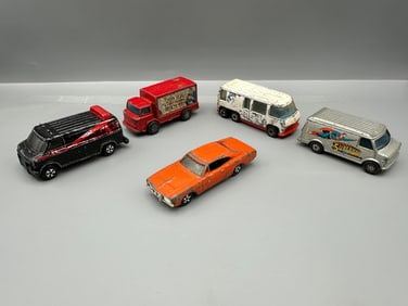Lot of 5 Die Cast Cars - Corgi Jr Superman, Ertl Dukes of Hazzard General Lee and A-Team Van, Hot
