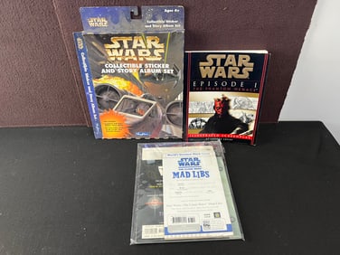 Star Wars Misc Lot - Mad Libs, Sticker Album, Phantom Menace Screenplay