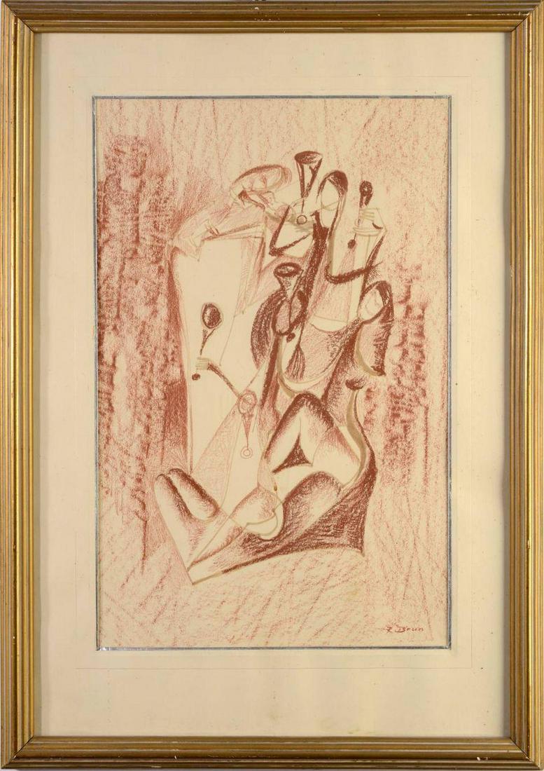 Richard Brun (1908-1980): ŽENSKÉ POSTAVY Kombinovaná technika - akvarel a pastel na papíře, 537x375 mm, sign. vpravo dole "R. Brun". Paspartováno, rámováno, zaskleno. Richard Brun - mal&