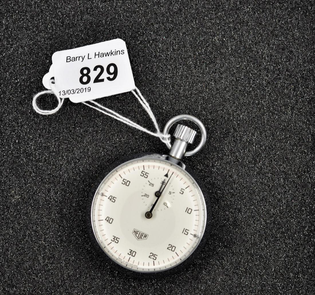 HEUER PEDOMETER WITH ENAMELED WHITE FACE, BLACK NUMBERS: HEUER PEDOMETER WITH ENAMELED WHITE FACE, BLACK NUMBERS