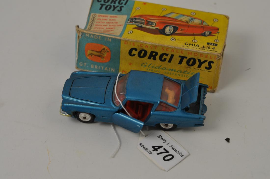 CORGI TOYS MODEL 241 GHIA WITH CRYSLER ENGINE BLUE WITH: CORGI TOYS MODEL 241 GHIA WITH CRYSLER ENGINE BLUE WITH DOG IN ORIGINAL BOX