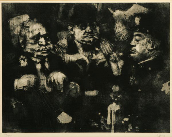 Jack Levine The Feast of Pure Reason Etching: Jack Levine (American b.1915) The Feast of Pure Reason, 1970 etching, mezzotint and aquatint, signed in pencil lower right "J. Levine" and numbered lower left 48/120, matted and framed. Provenance: Pr