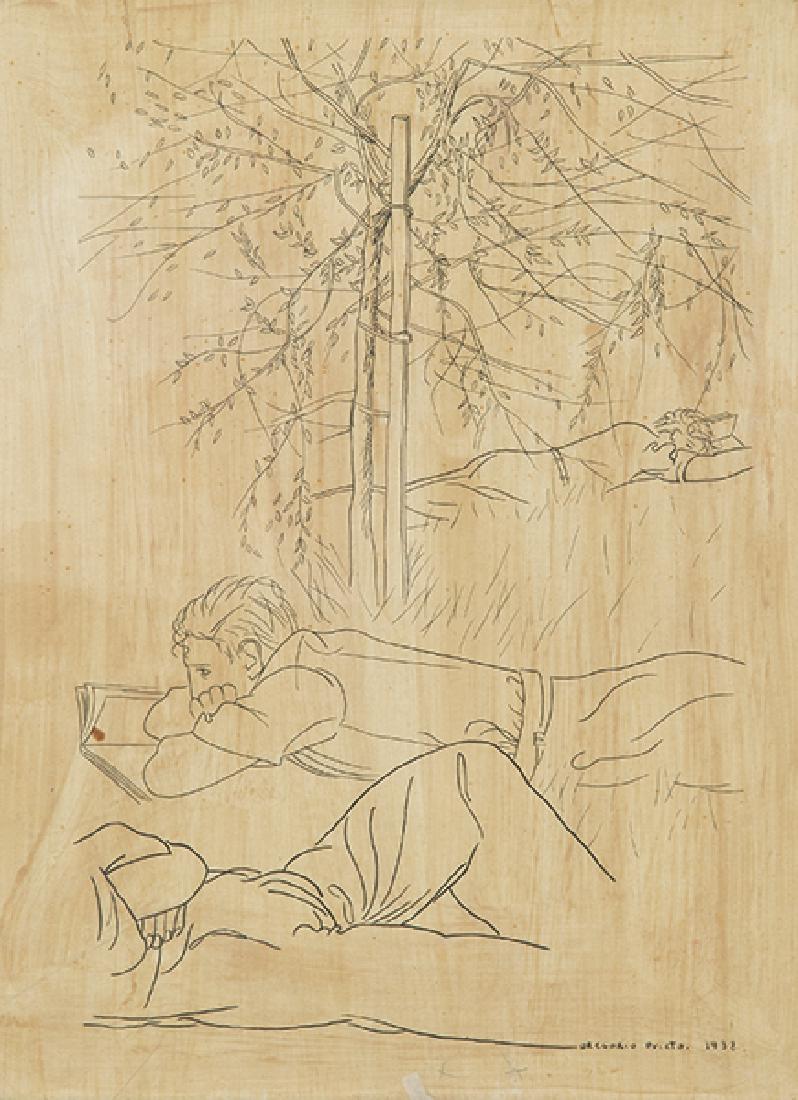 GREGORIO PRIETO - “La lectura”. 1938: GREGORIO PRIETO Valdepeñas 1897-1992 “La lectura”. 1938 Ink on paper Signed and dated 1938 Measurements 45 x 33.5 cm