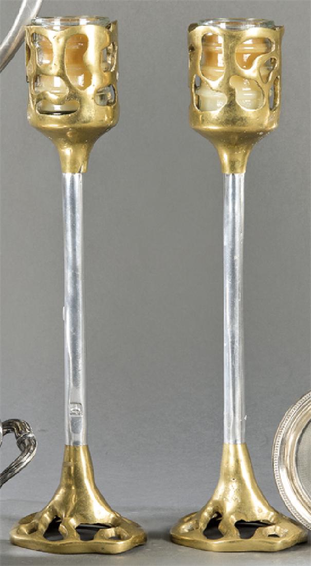 David Marshall Diseños, Sevilla - Pair of candlestick: David Marshall Diseños, Sevilla David Marshall Diseños, Sevilla - Pair of candlestick holders made of brass and sand-cast aluminium. Signed with an anagram. Sevillian company created in 1980 that us