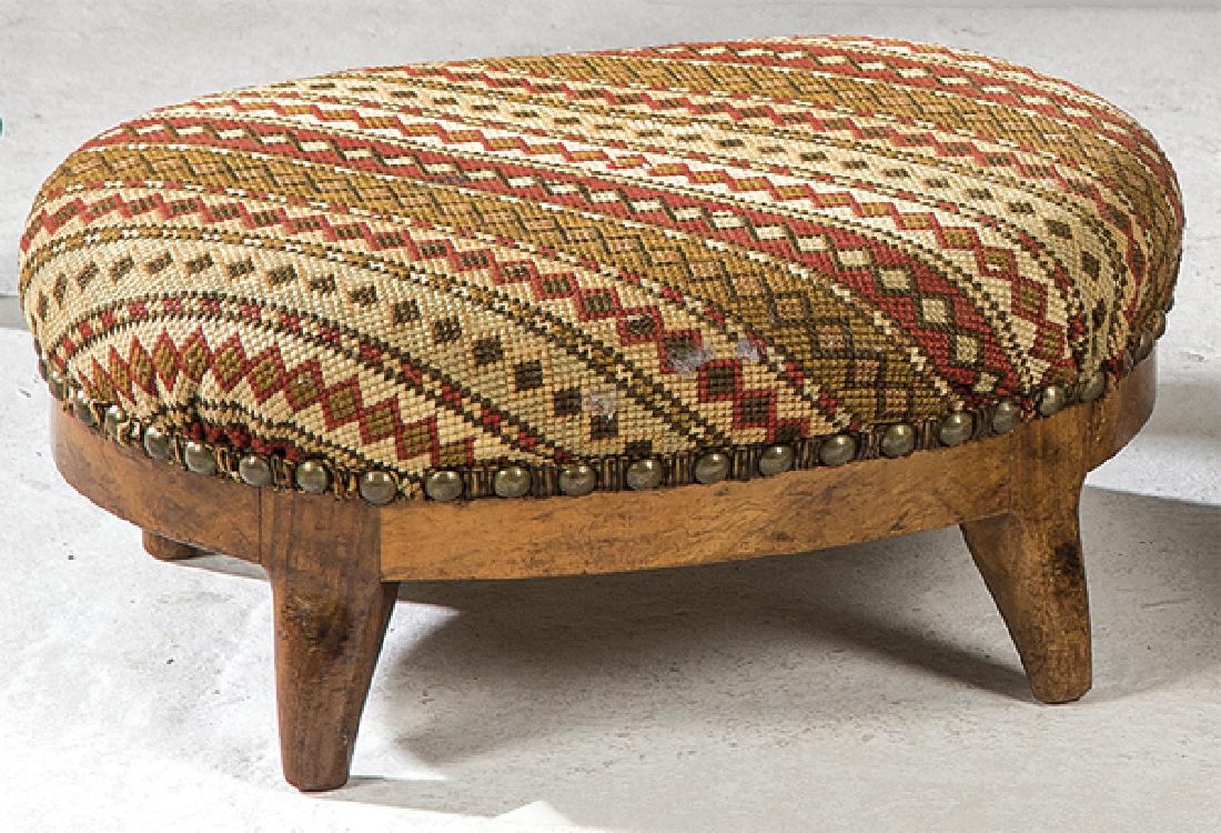 Small round footstool in walnut wood