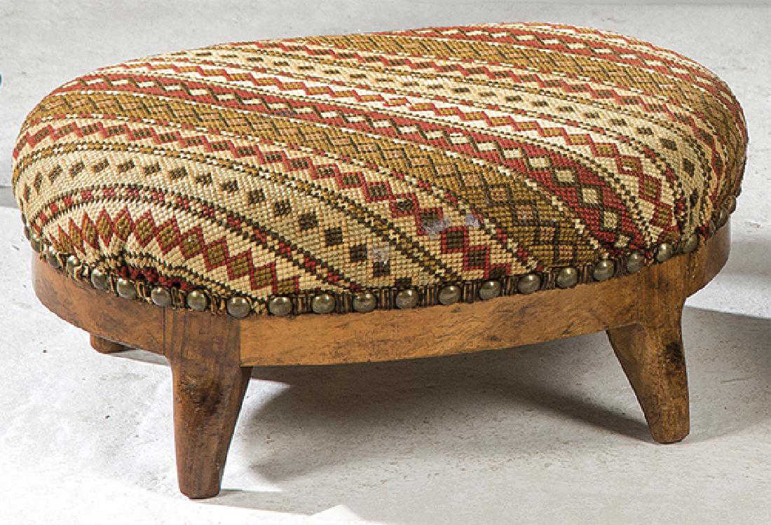 Small round footstool in walnut wood, Louis XV style,