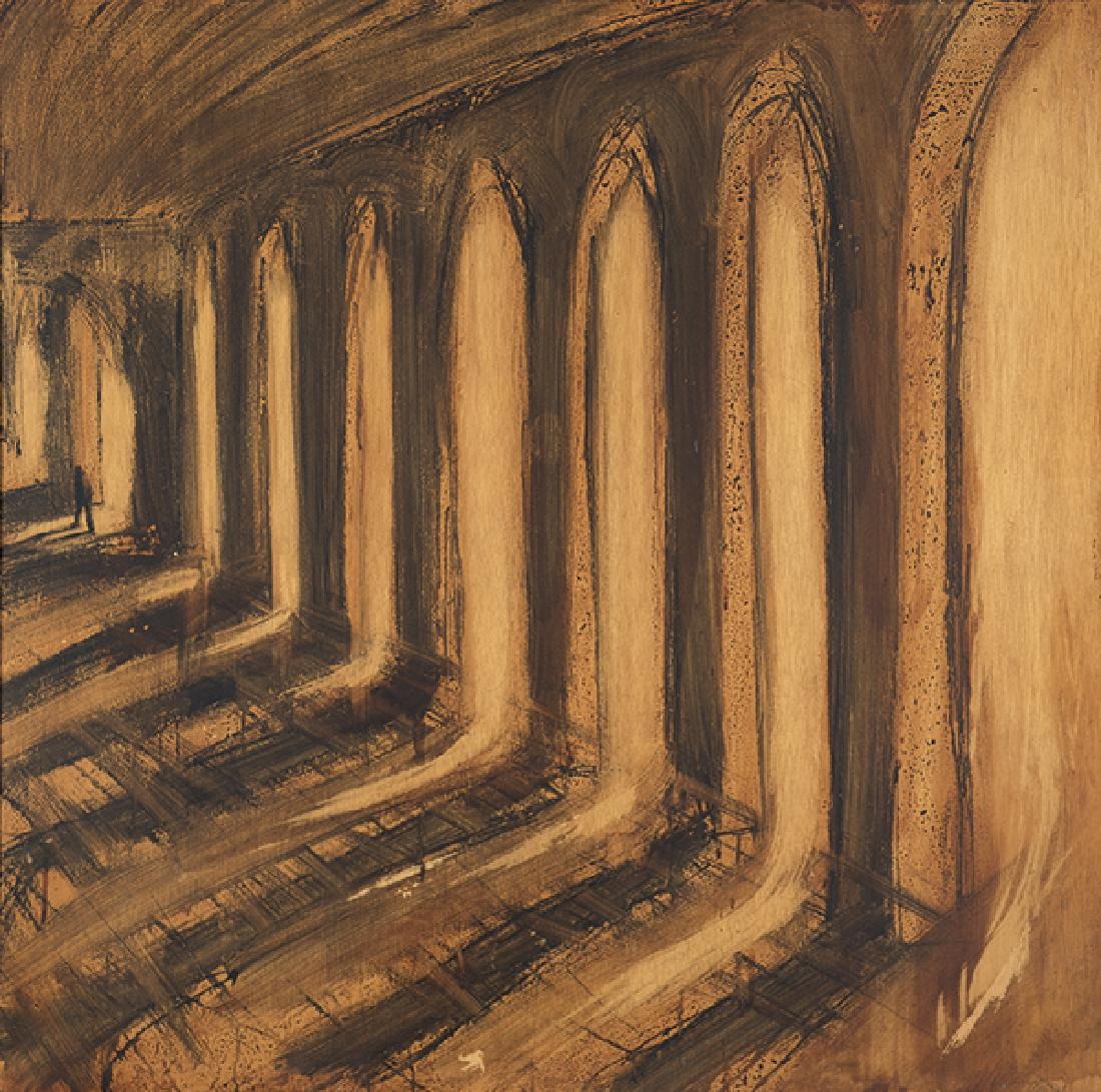 PELAYO ORTEGA - Márques de San Esteban Gijón: PELAYO ORTEGA Mieres, Asturias 1956 “Márques de San Esteban. Gijón. 1988” Panel painting On the reverse signed, titled and dated 1988 Measurements 100 x 100 cm