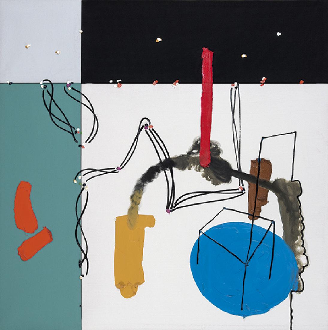 PELAYO ORTEGA - Nocturno Homenaje a Erik Satie: PELAYO ORTEGA Mieres, Asturias 1956 “Nocturno. Homenaje a Erik Satie. 2001” Oil and acrylic on canvas On the reverse signed, titled and dated 2001 Measurements 200 x 200 cm ORIGIN (label on the re