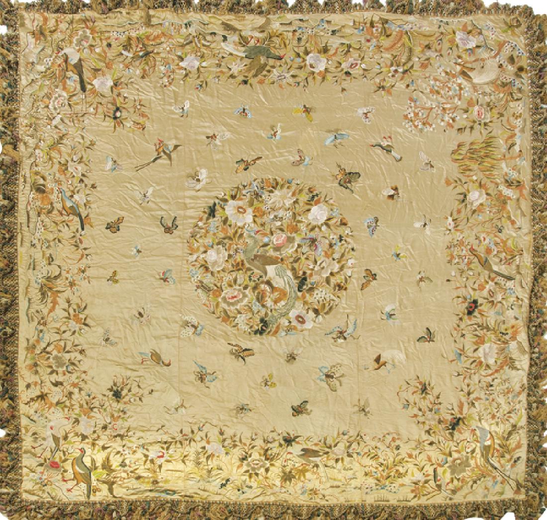 Manila quilt in raw silk with colorful embroidery. Late (1 of 1)