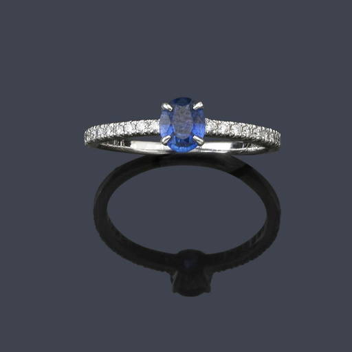 Suarez Ring In 18k White Gold With Sapphire And