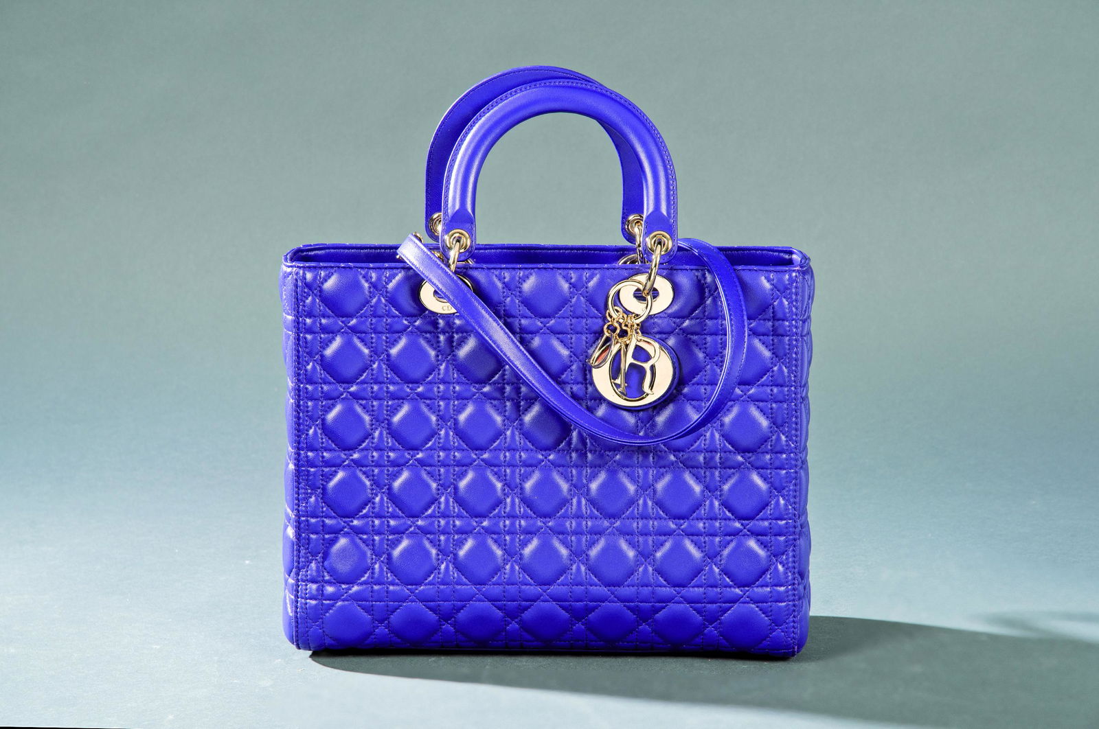 DIOR - Large  Lady Dior  handbag with strap in purple (1 of 1)