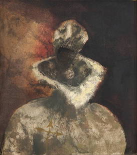 ENRIQUE BRINKMANN - Figure with gola: ENRIQUE BRINKMANN Málaga 1938 Figure with gola. 1964 Oil on canvas Signed and dated 1964 Size: 70 x 61 cm Provenance: (label on the back) - Baukunst Galerie, Cologne - Particular collection