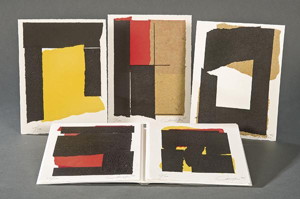 RAFAEL CANOGAR - The Four Elements and the mirror. 1998: RAFAEL CANOGAR Toledo 1935 The Four Elements and the mirror. 1998 Book containing 5 Collages with Etching of the artist on Arches paper, all of them, signed in pencil, dated 1998 and numbered 44/100.