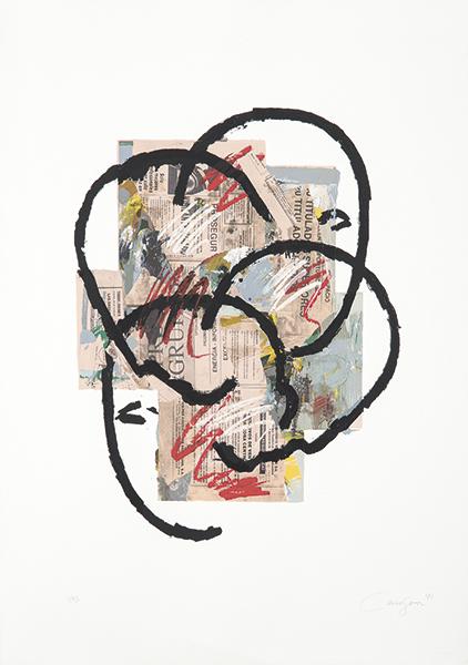 RAFAEL CANOGAR - Urban scene 1991: RAFAEL CANOGAR Toledo 1935 Urban scene 1991 Mixed media with material passages and paper collages on handmade paper Signed in pencil and dated 1991 Numbered 8/95 Size 100 x 70 cm Published y Estampa I