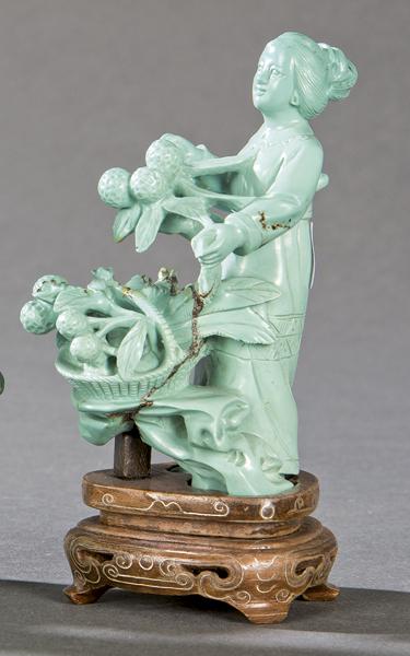 "Woman with Fruit Basket" carved in turquoise, China. (1 of 1)