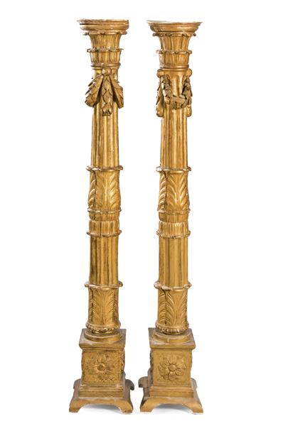 Pair of carved, stucco and gilded wooden columns, Spain (1 of 1)