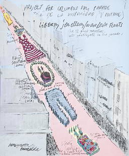 ANTONI MIRALDA - Untitled Project for Columbus Day: ANTONI MIRALDA Tarrassa 1942 Untitled Project for Columbus Day Parade. 1996 Acrylic on paper Signed Size: 113 x 93 cm Origin (label on the reverse) - Pepe Cobo Gallery, Madrid - Particular collection