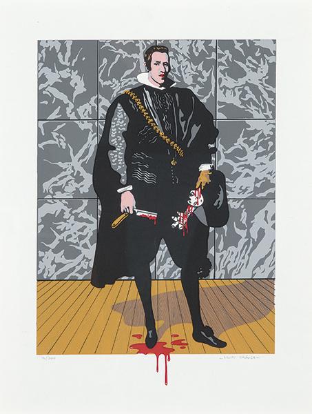 EQUIPO CRONICA - Dangerous game: EQUIPO CRONICA Rafael Solbes and Manolo Valdés, 1964-1981 Dangerous game. 1971 Screen printing on smoothing Arches paper and notary stamp on the back Signed in pencil Numbered 15/300 Size: 65.5 x 50