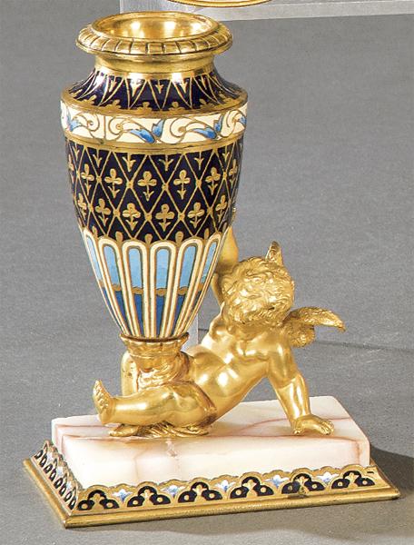 Mercury gold bronze small vase, cloisonné and onyx (1 of 1)