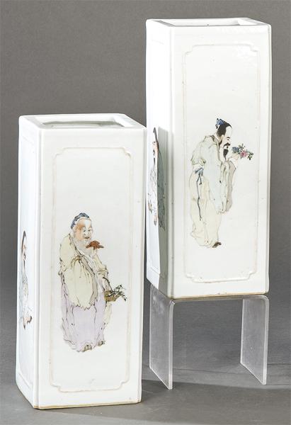 Pair of Chinese porcelain square vases with polychrome (1 of 1)