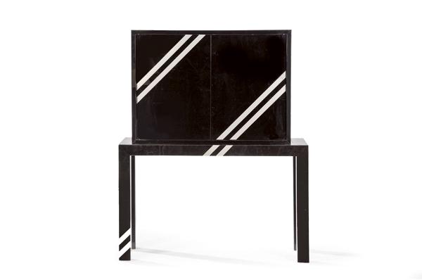 Philippe Jean, Cabinet in black plexiglas, with two: Philippe Jean, Cabinet in black plexiglas, with two doors that reveal methacrylate compartments insideFrance, 1970sSize: 149 x 38 x 119 cm