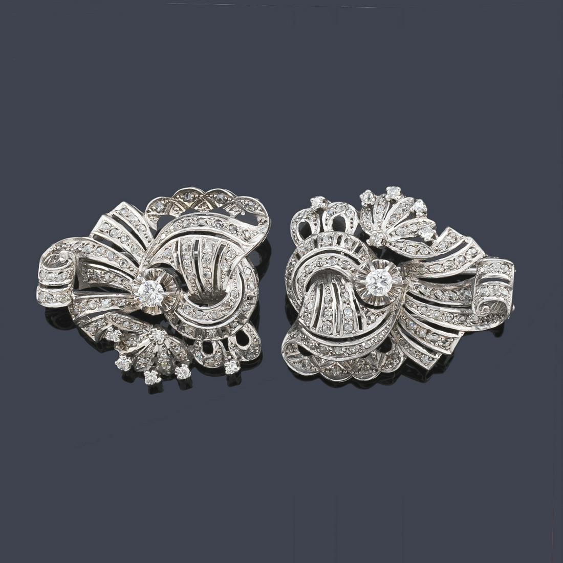 Double-clip brooch in platinum setting with rose-cut (1 of 1)
