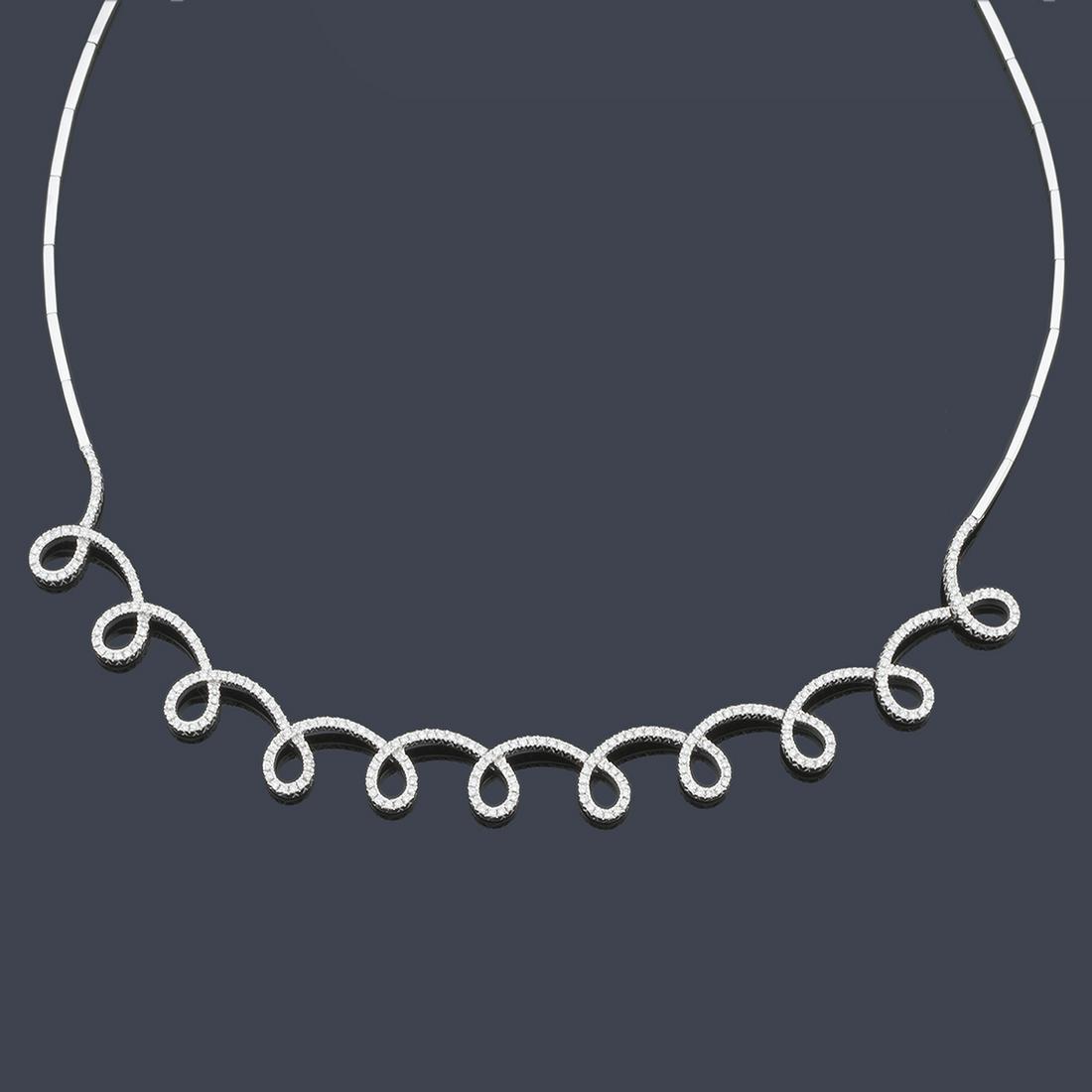 Necklace in 18K white gold and diamonds.: Necklace in 18K white gold and diamonds.Spiral front design with diamonds of approx. 2.87 ct in total.