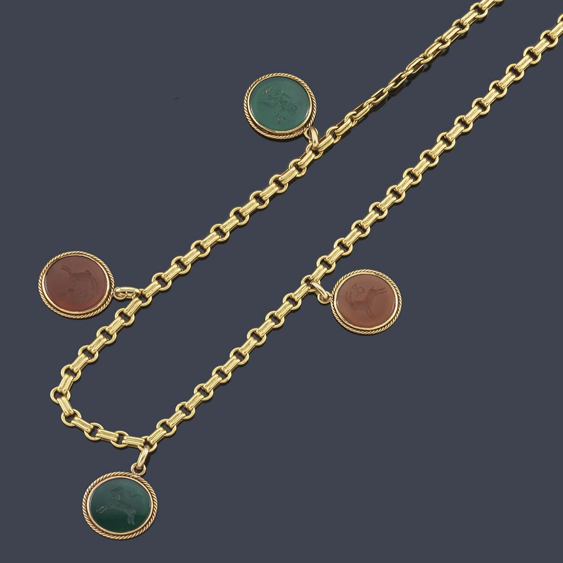Long necklace in 18K yellow gold with four pendants (1 of 1)