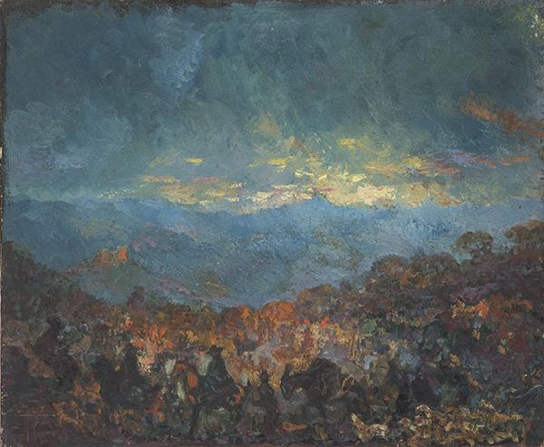 JOSE GONZALEZ DE LA PEÑA: Madrid 1887-Anglet 1961Horse rideOil on canvasSignedSize 50 x 61 cm