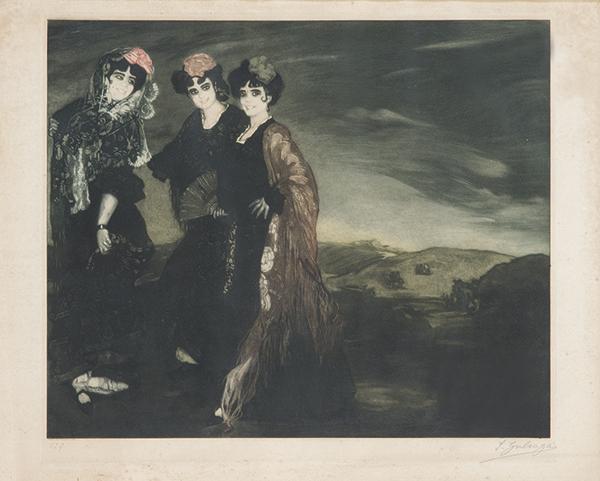 IGNACIO ZULOAGA ZABALETA: Eibar 1870-Madrid 1945My Cousins Teodora, Esperanza and Cándida. C. 1905Etching and Aquatint on paperSigned in pencilIssue No. 129Size 53.5 x 62 cm (footprint); 59.5 x 73.5 cm (paper)Engraved by P. L