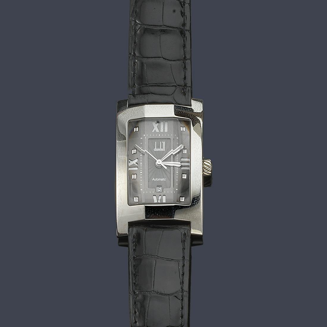 ALFRED DUNHILL Millenium PL 820 limited series No.: ALFRED DUNHILL Millenium PL 820 limited series No. 0891/2000 for men with steel case. Guilloché anthracite gray dial with dotted numerals and sword hands, date calendar at 6. Steel case with glass bo