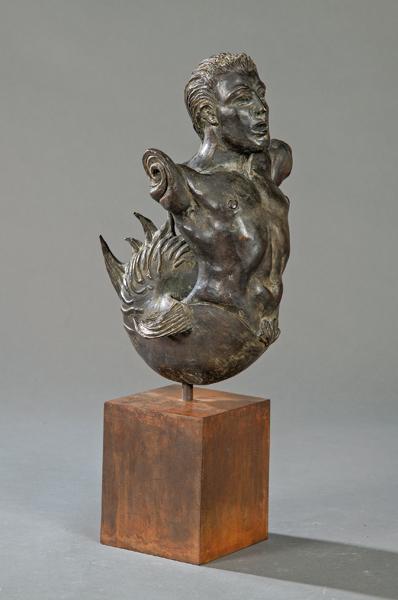 CARLOS FORNS BADA Madrid 1956: "Marine cry. 1987 Patinated bronze on corten steel base Signed Copy # 1 of a total of 7 Size 17 x 19 x 44 cm Estampa Gallery Certificate, Madrid ORIGIN Estampa Gallery, Madrid Particular collection"