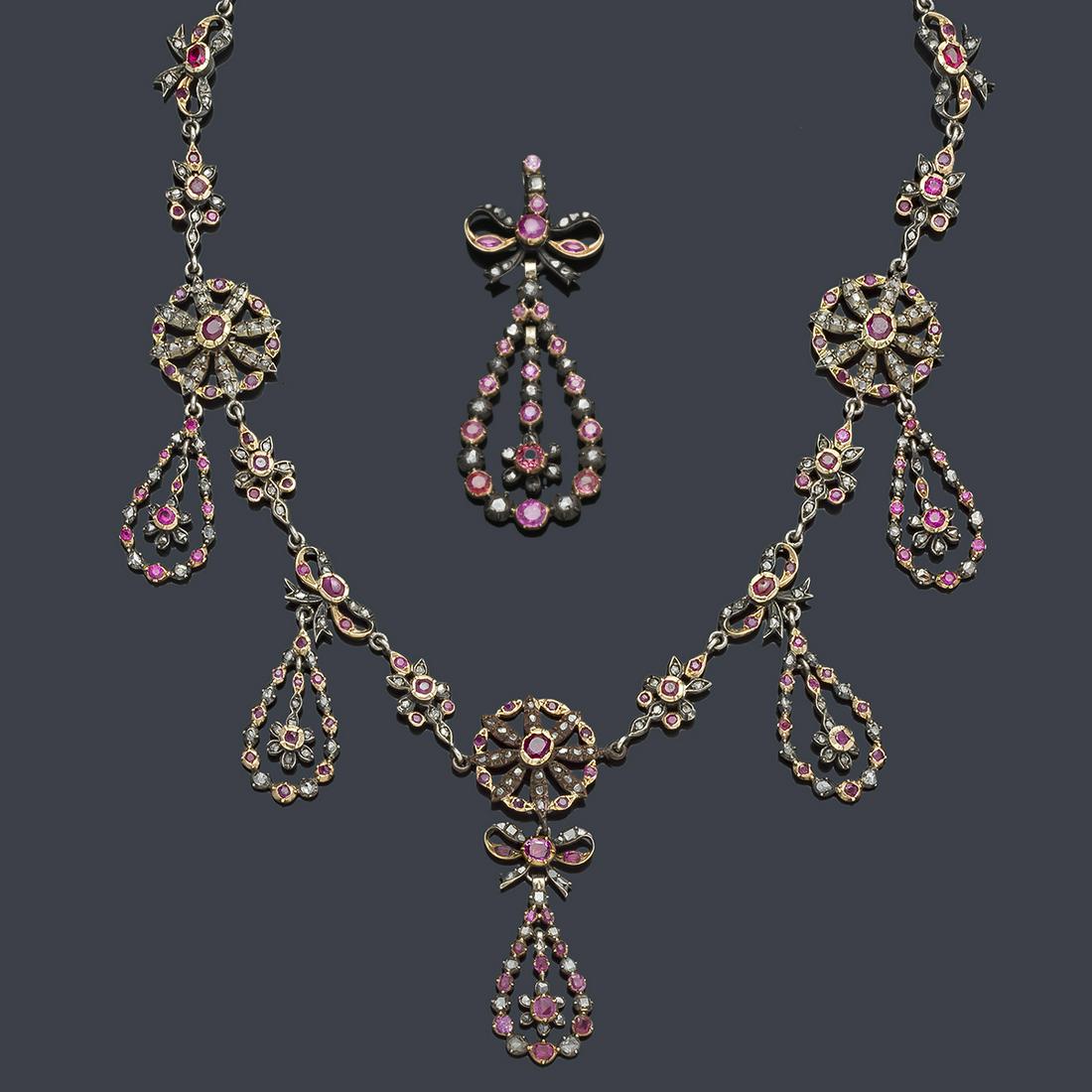 Ruby and rose cut diamond necklace and pendant (1 of 1)