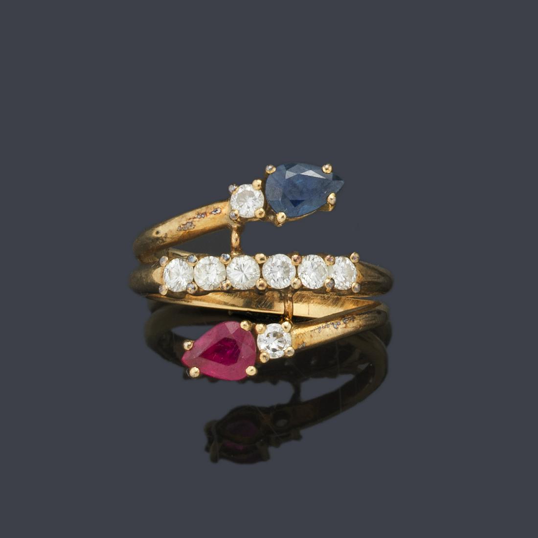 Ring with ruby, sapphire and brilliant (1 of 1)