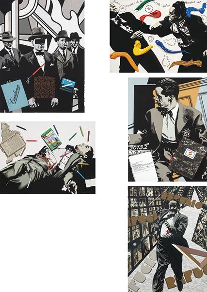 EQUIPO CRONICA of Rafael Solbes and Manolo Valdés,: EQUIPO CRONICA of Rafael Solbes and Manolo Valdés, 1964-1981 Black Series. 1975 Folder containing 5 Serigraphs by the artist on Arches paper, all of them signed in pencil and numbered 35/70. Iber