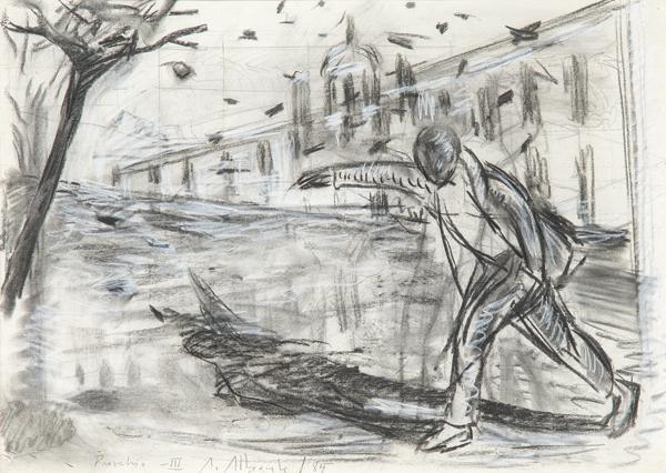 ALFONSO ALBACETE - Proverb III: ALFONSO ALBACETE Antequera 1950 Proverb III. 1985 Coal on paper Signed, titled and dated 1985 Size 48 x 68 cm