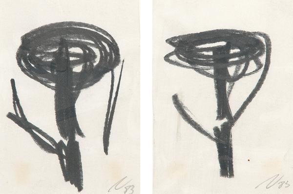 SUSANA SOLANO - Untitled: SUSANA SOLANO Barcelona 1946 Untitled. 1983 Grease pencil on paper (pair of drawings) Signed and dated 1983 Size 14 x 10 cm (each)