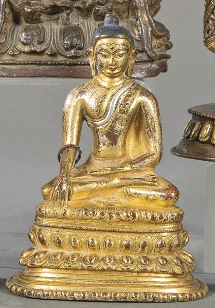 Seated Buddha in gilt and blued bronze, Tibet S. XIX. (1 of 1)