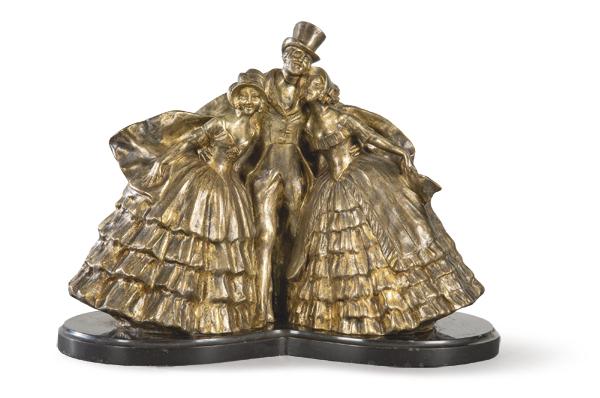 Fanny Rozet (France 1881-h.1921) "Dance of the Old: Fanny Rozet (France 1881-h.1921) "Dance of the Old Times" Sculptural group in gilt bronze. Signed. It is reproduced in "Art Deco and Other Figures"; Bryan Catley, Antiques Collectors Club, p. 313. Hei