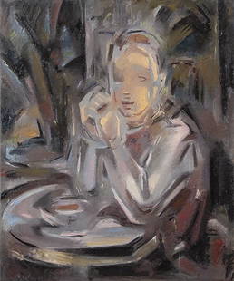 MARIA BLANCHARD - Young man sitting at a table in front: MARÍA BLANCHARD Santander 1881-Paris 1932 Young man sitting at a table in front of a cup. 1931-32 Oil on canvas Measures 73 x 60 cm PROVENANCE Athelier by the artist Carmen Gutierrez Blanchard Pr