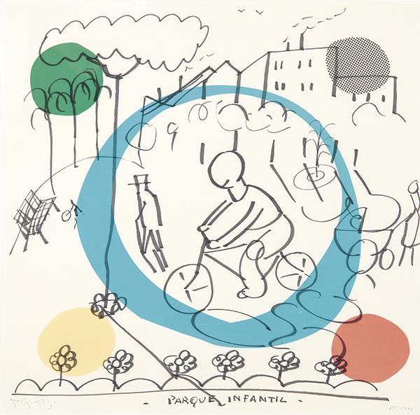 PELAYO ORTEGA - Playground: PELAYO ORTEGA Mieres, Asturias 1956 Playground. 1993 Watercolor and ink on paper Signed and dated in Gijón 1993 Measures 51 x 50 cm