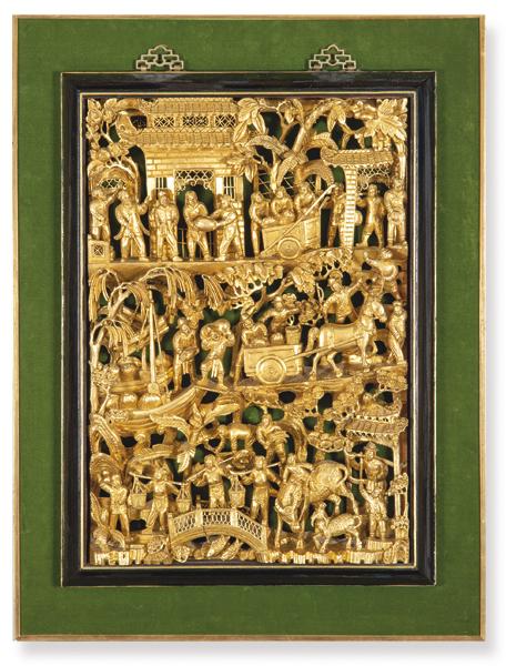 Carved and gilded wooden temple panel, China Qing (1 of 1)