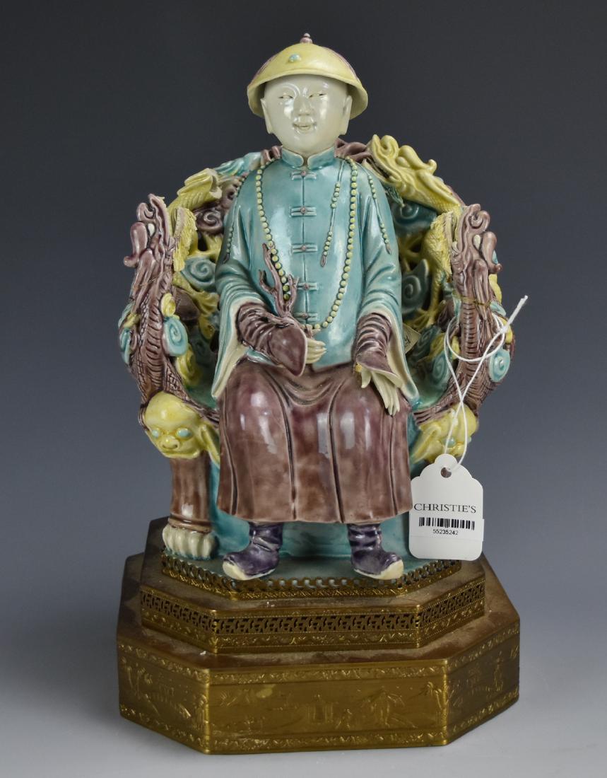 A Sancai Emperor Figure on Dragon Throne,18th C. (1 of 15)