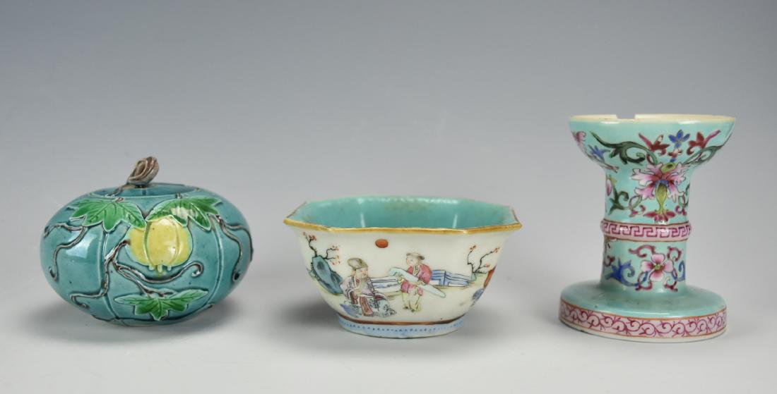 (3)Set Pieces: Candle Holder, Bowl,& Box,19th C. (1 of 14)