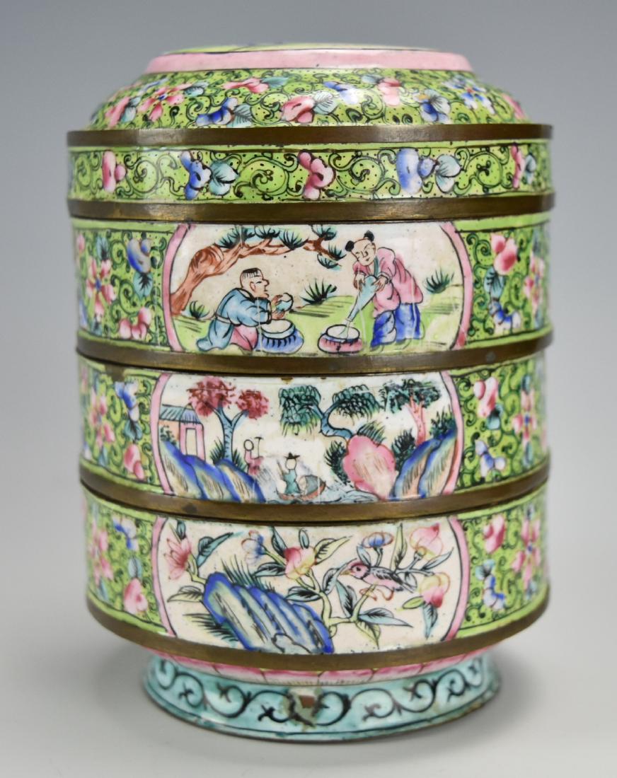 4-Piece Canton Enamel Stacking Box,19th C. (1 of 13)