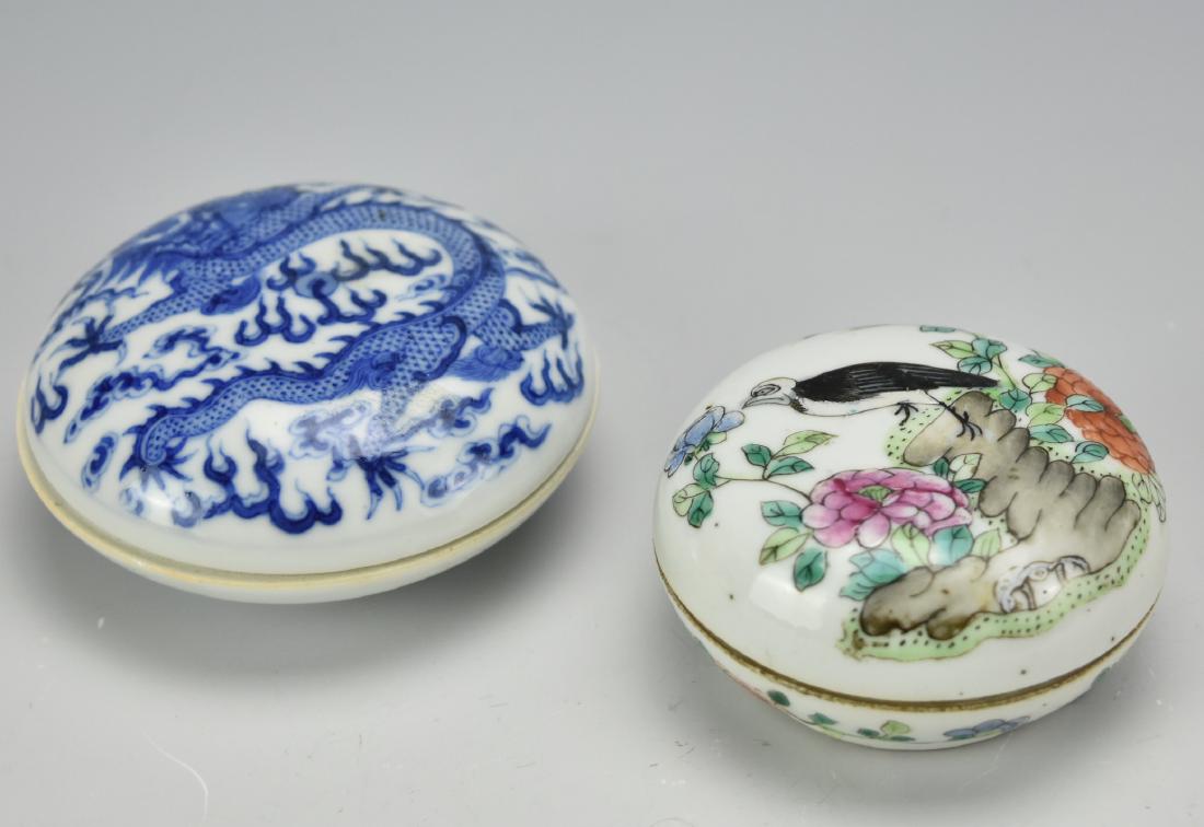 (2) Two Porcelain Ink Boxes w/ Dragon Bird,19th C. (1 of 8)