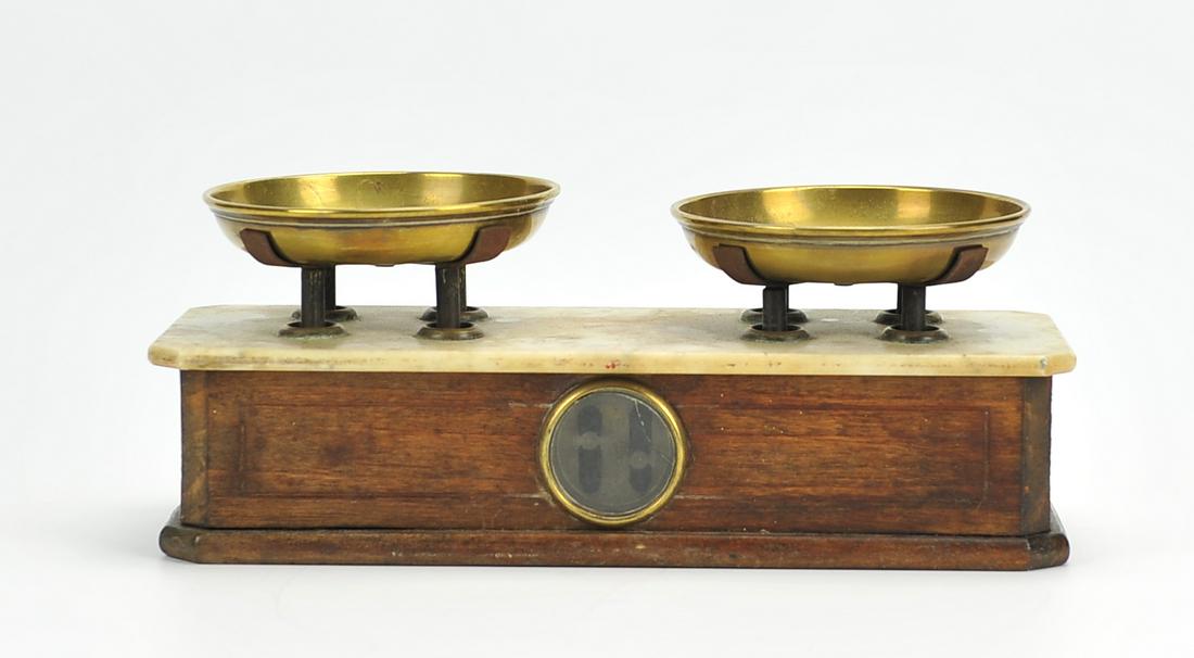 Antique Brass,Marble&Wooden Scale ,English 1870 (1 of 4)